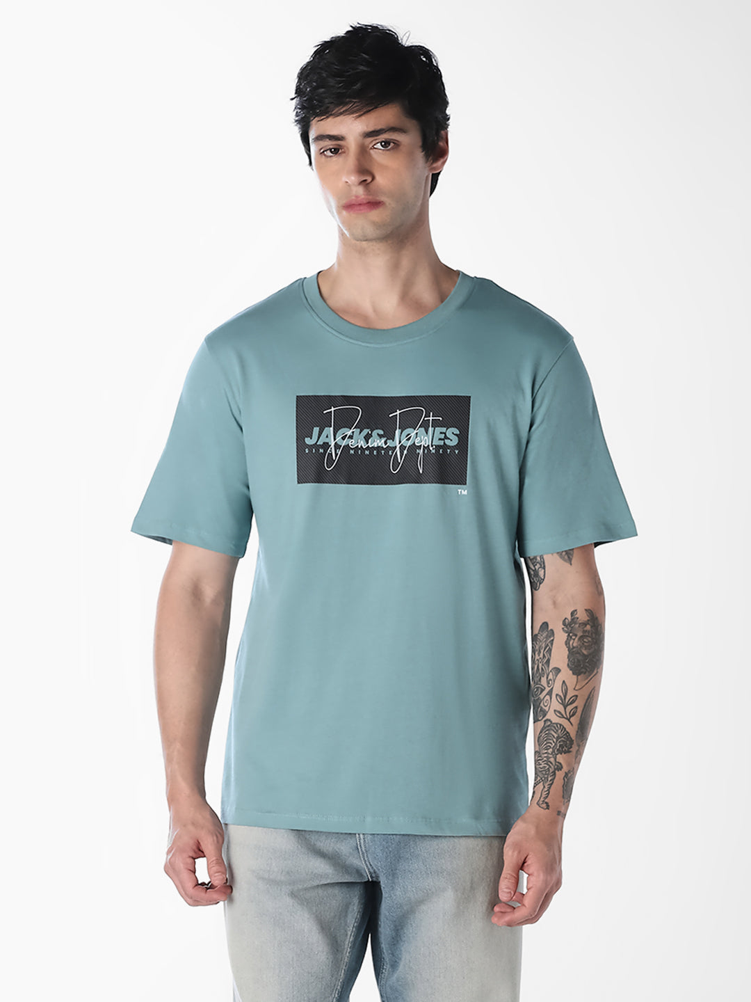 Blue Logo Print Cotton T-shirt