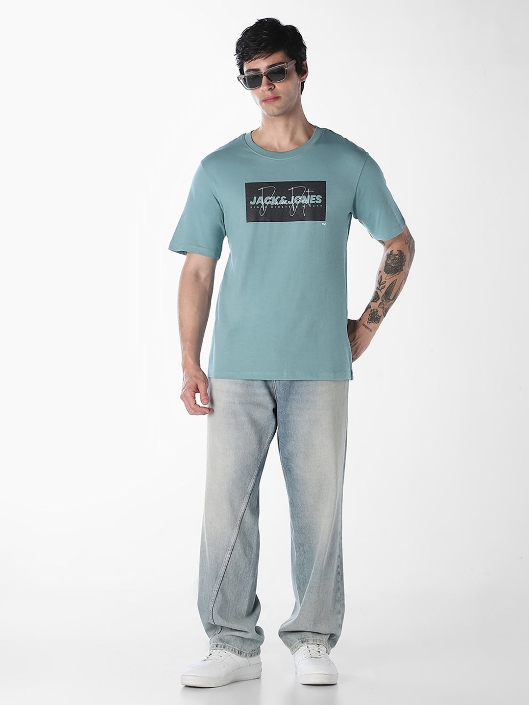Blue Logo Print Cotton T-shirt