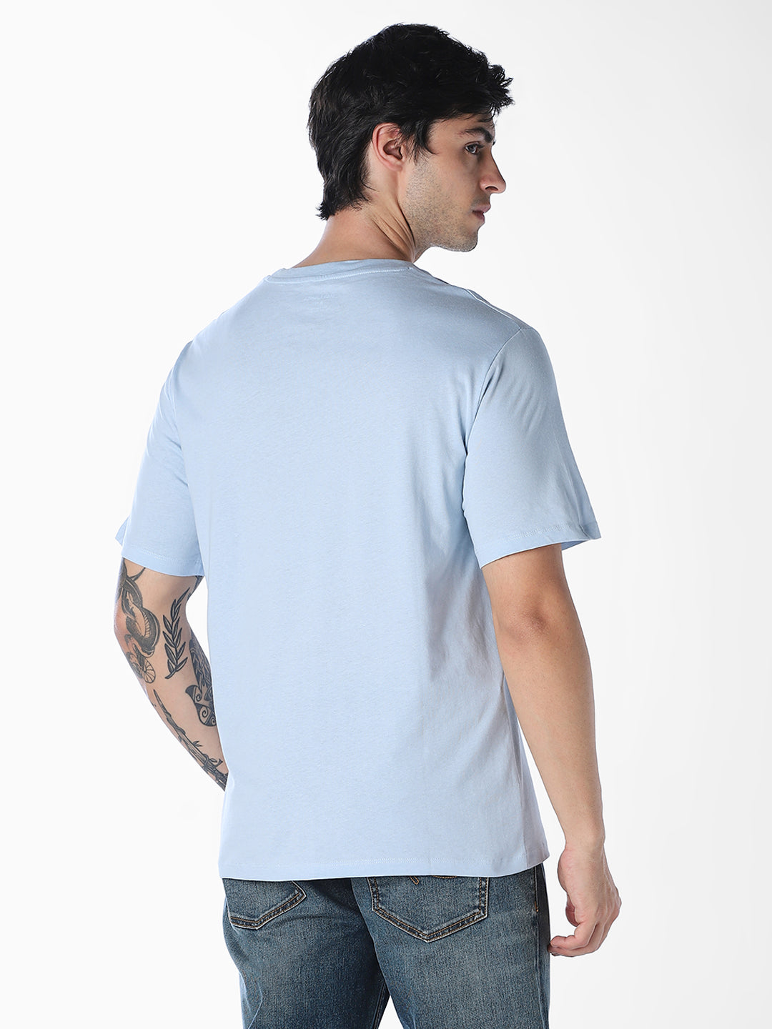 Light Blue Logo Print Cotton T-shirt