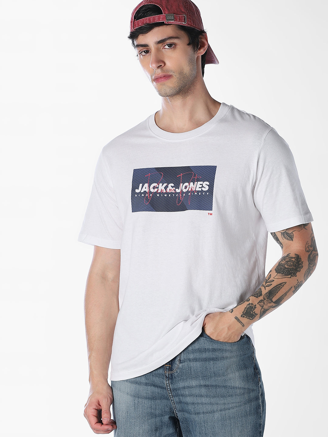 White Logo Print Cotton T-shirt - S