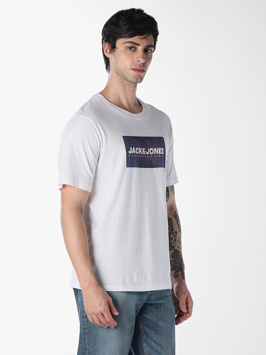 White Logo Print Cotton T-shirt
