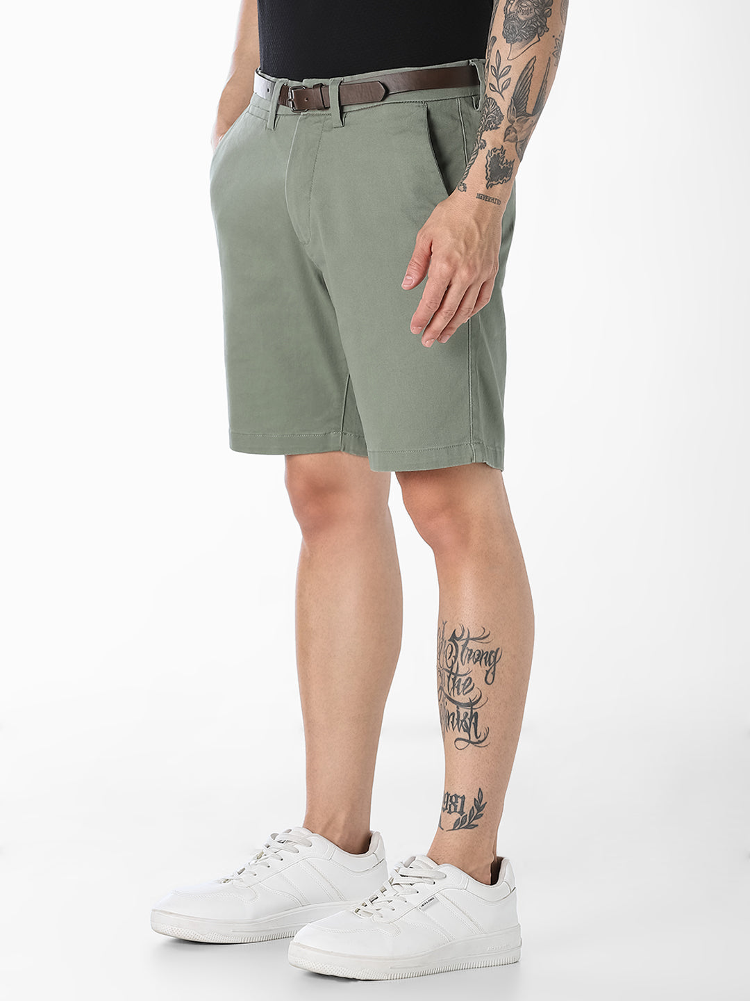 Green Belted Chino Shorts