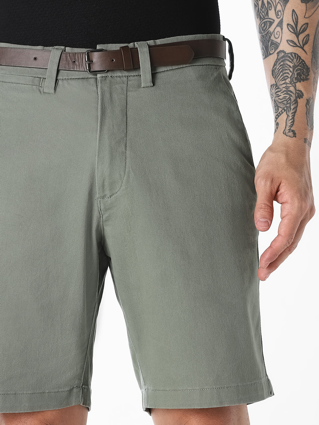 Green Belted Chino Shorts
