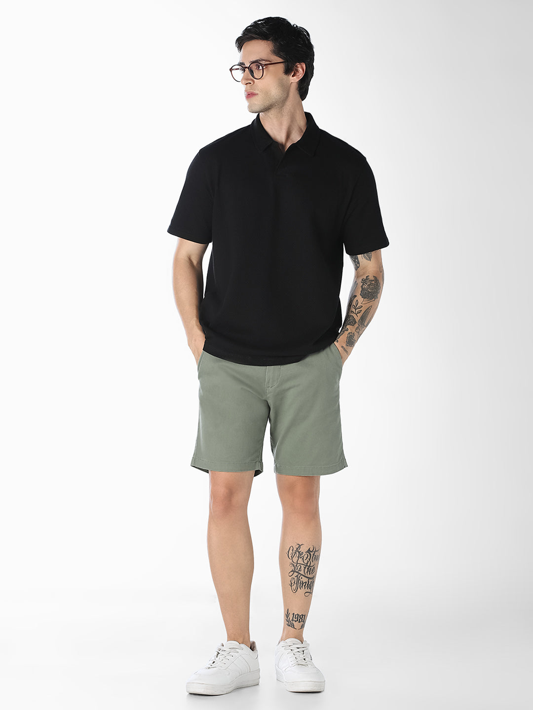 Green Belted Chino Shorts