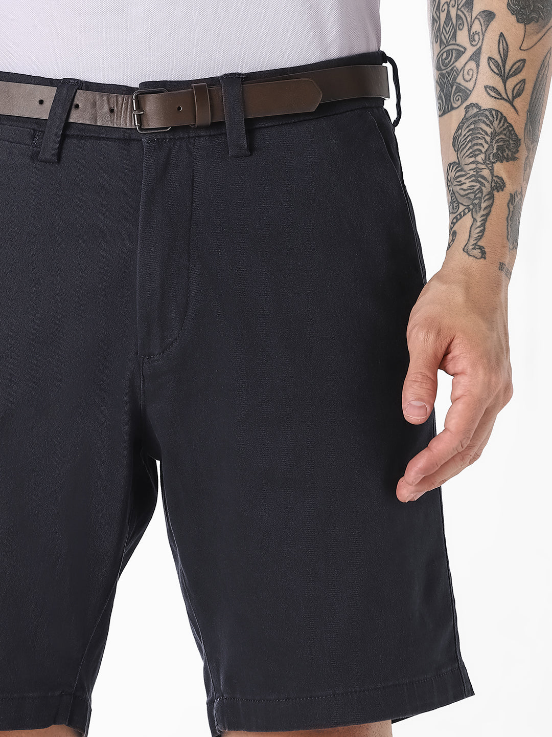 Dark Navy Belted Chino Shorts