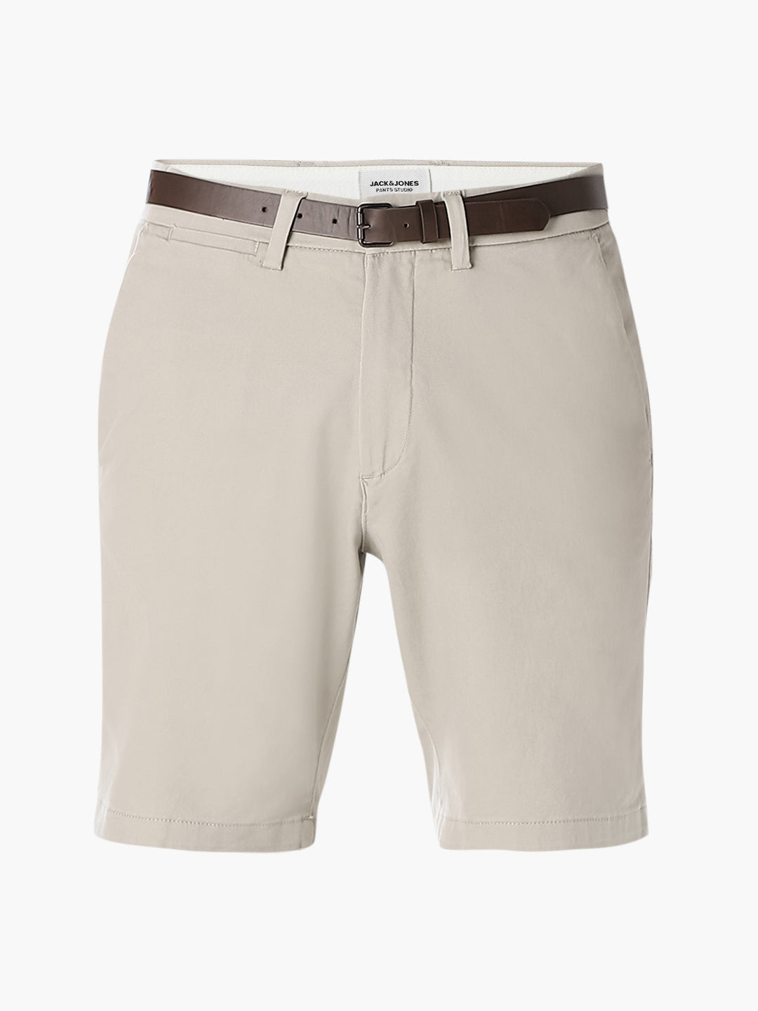 Beige Belted Chino Shorts