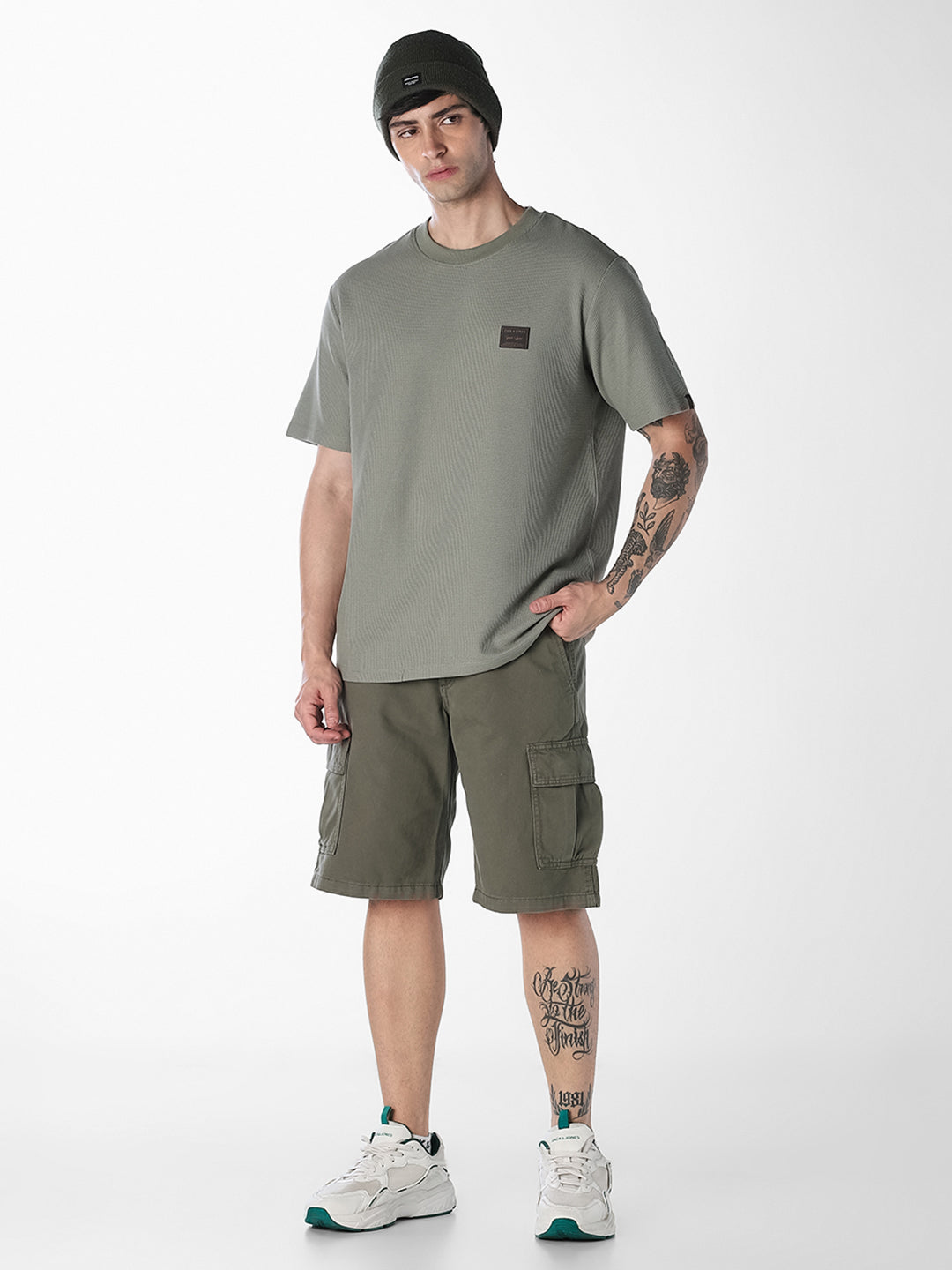 Olive Belted Cotton Cargo Shorts
