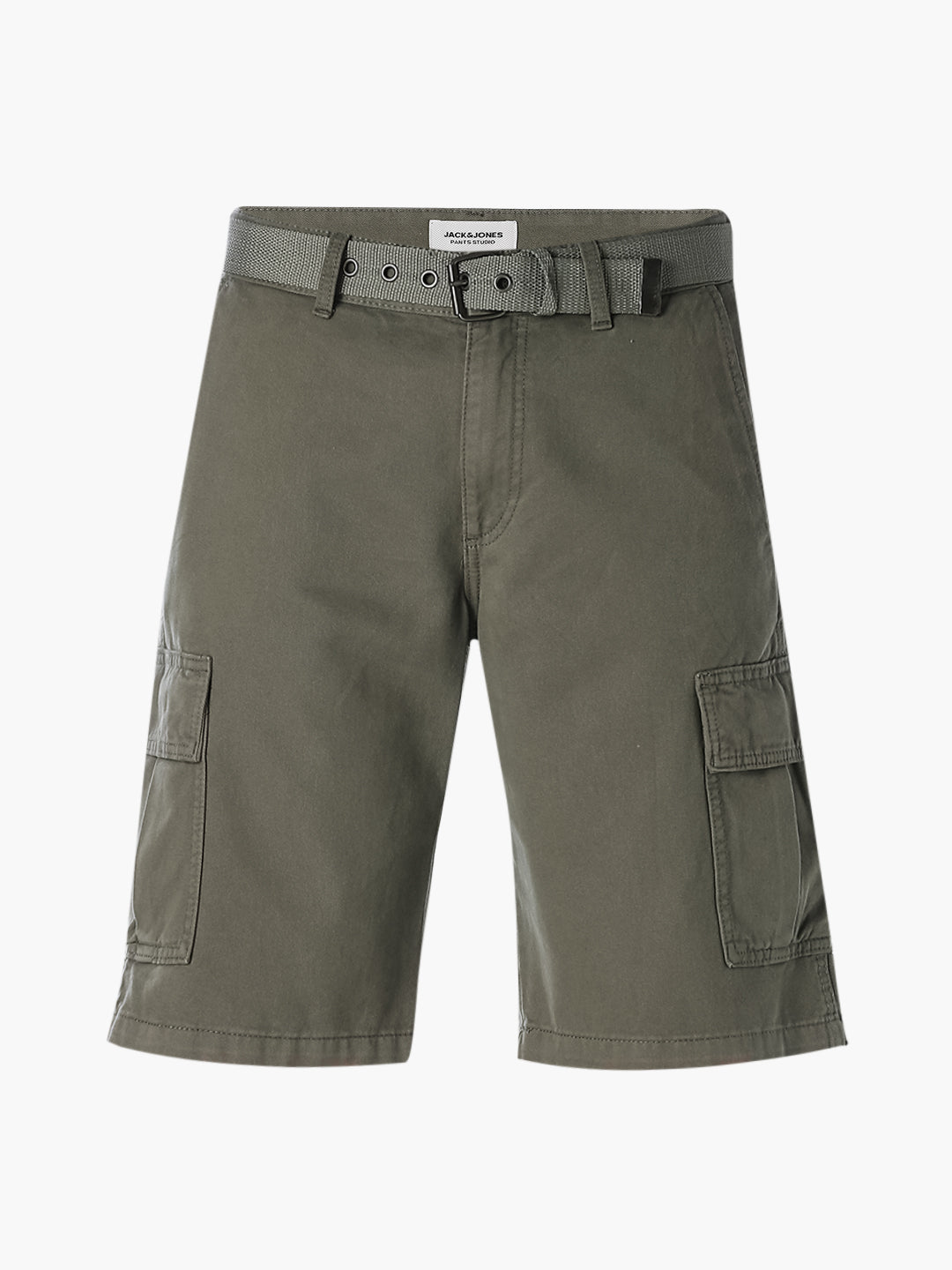 Olive Belted Cotton Cargo Shorts