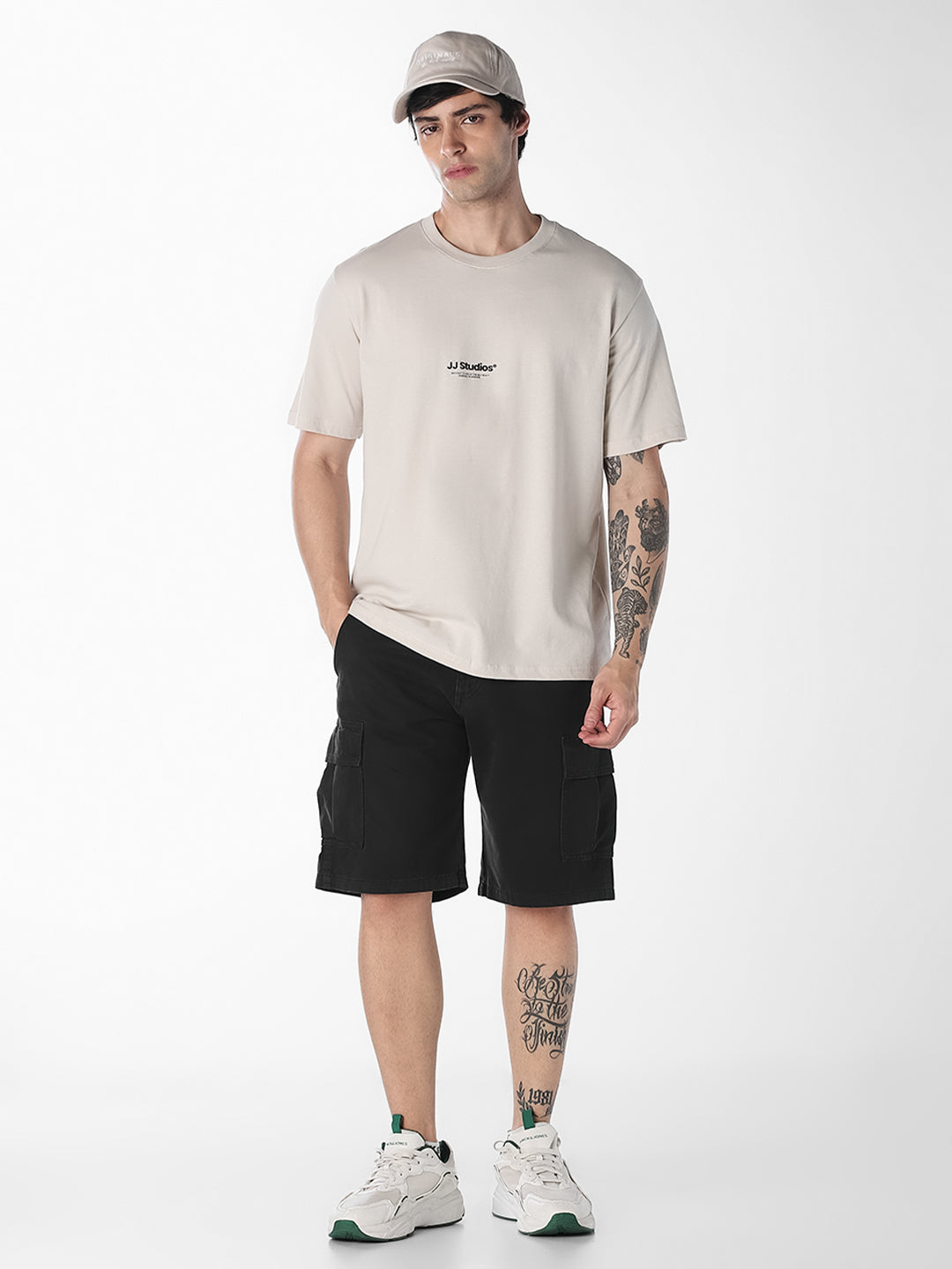 Black Belted Cotton Cargo Shorts