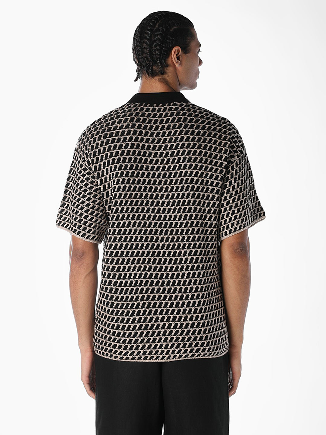 Jacquard Knitted Split Neck Polo