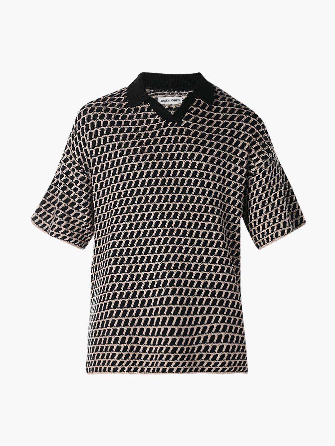 Jacquard Knitted Split Neck Polo
