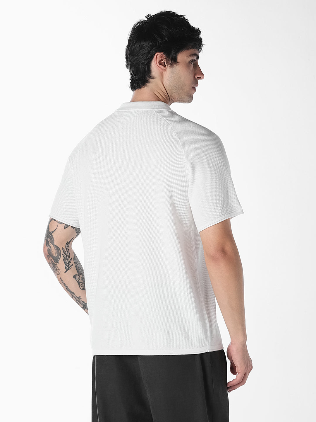 White Split Neck Knitted Polo