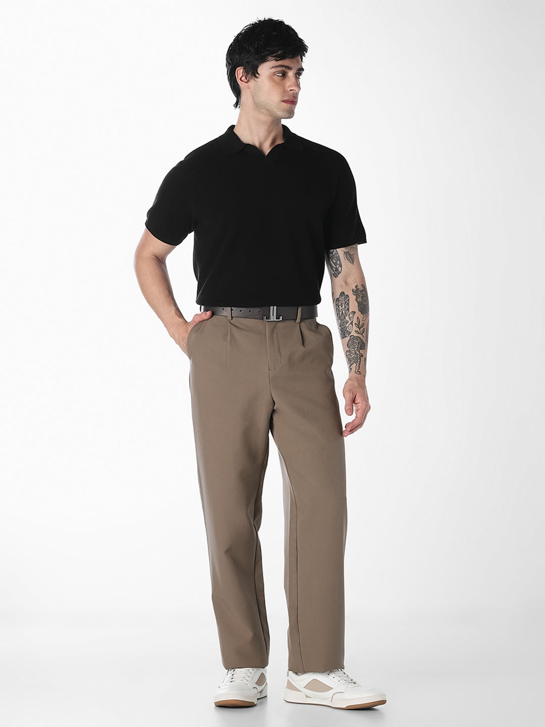 Black Split Neck Knitted Polo