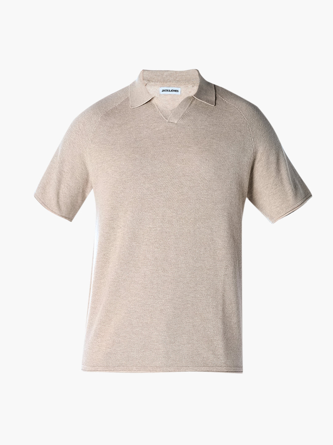 Beige Split Neck Knitted Polo