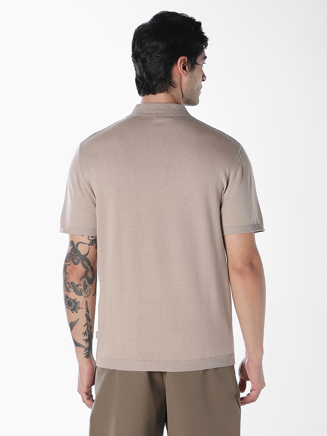 Beige Knitted Cotton Polo