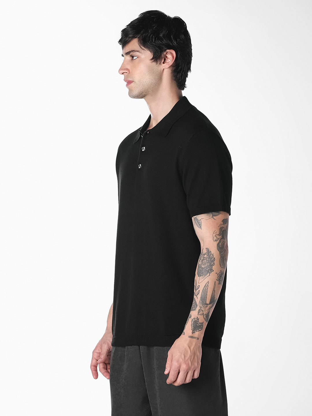 Black Knitted Cotton Polo