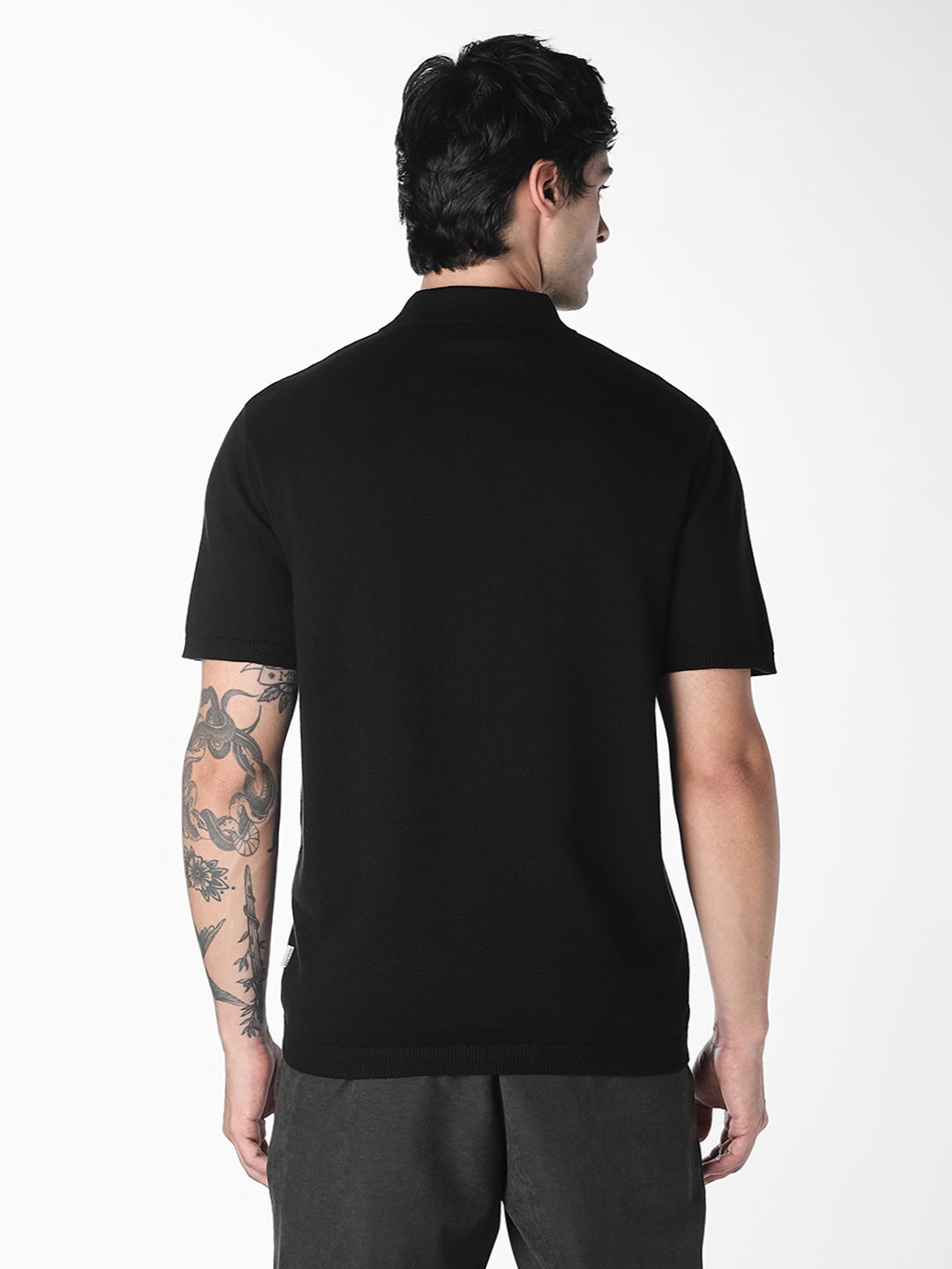 Black Knitted Cotton Polo