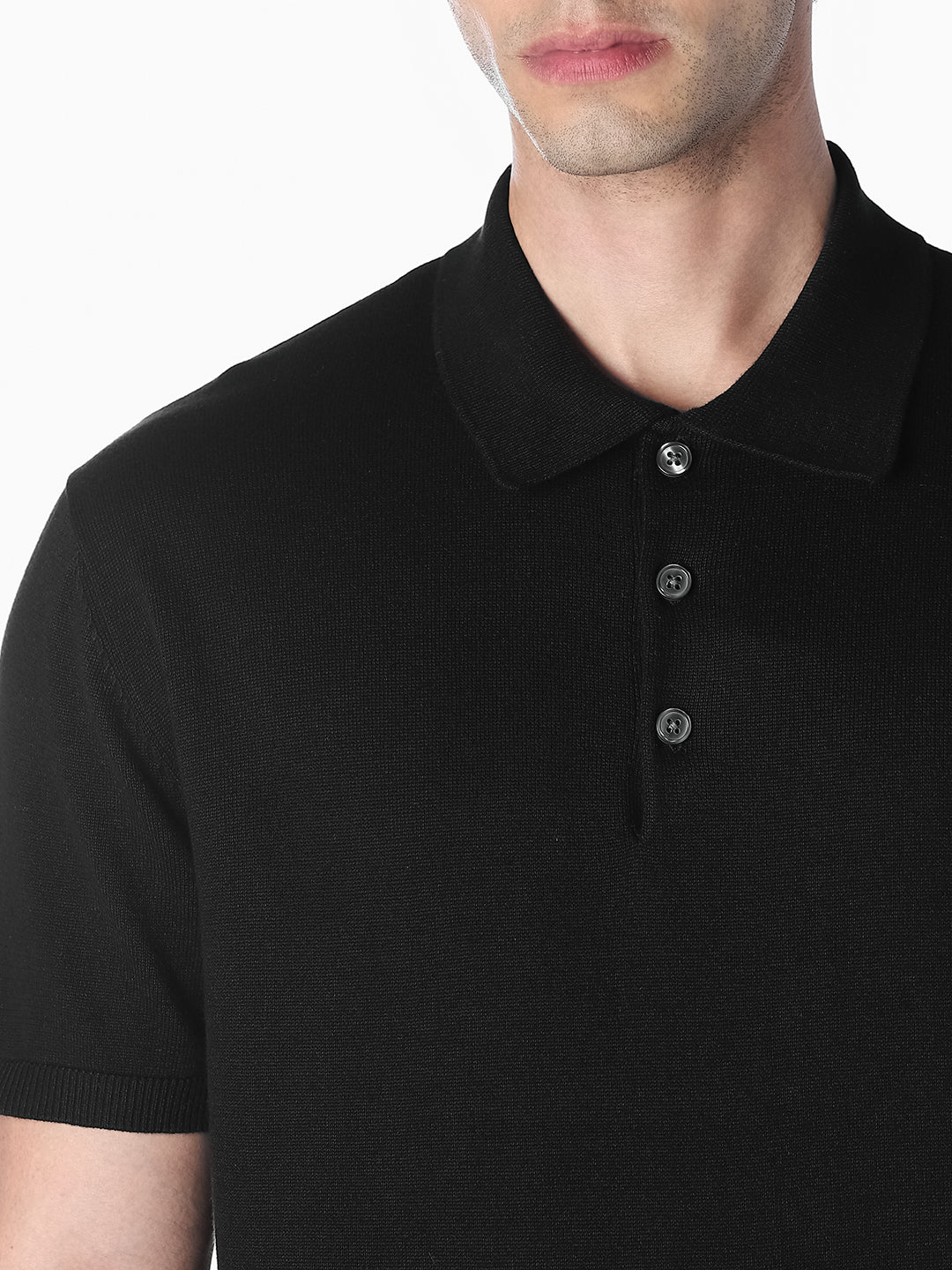 Black Knitted Cotton Polo
