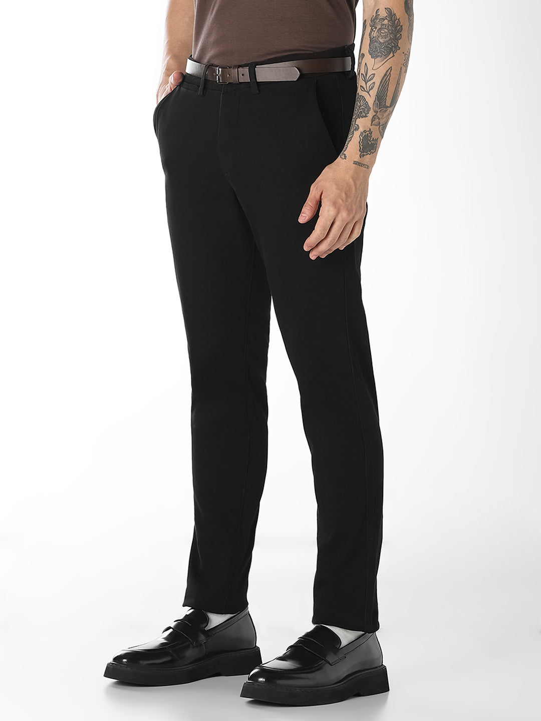 Black Belted Regular Fit Chinos