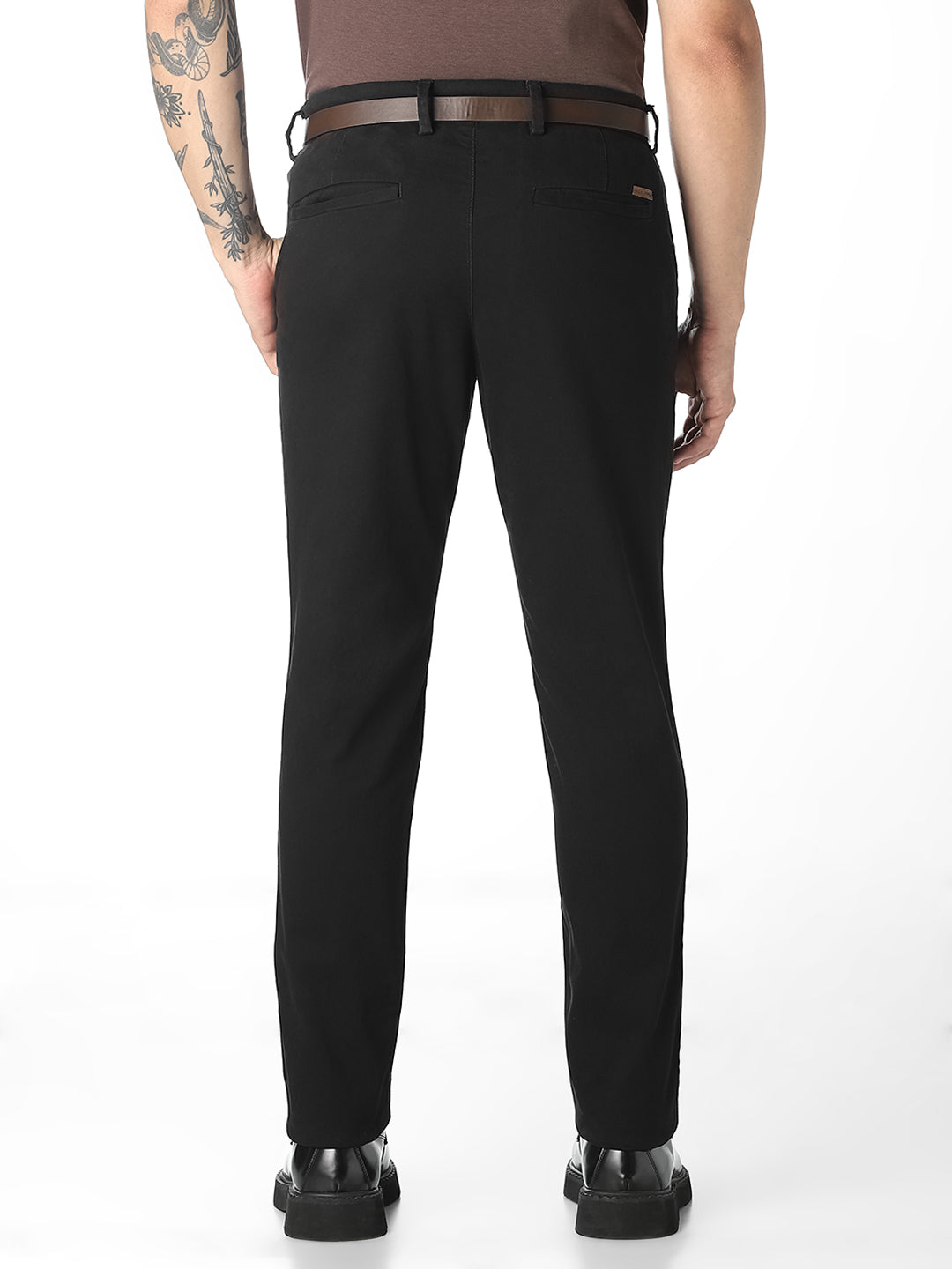 Black Belted Regular Fit Chinos
