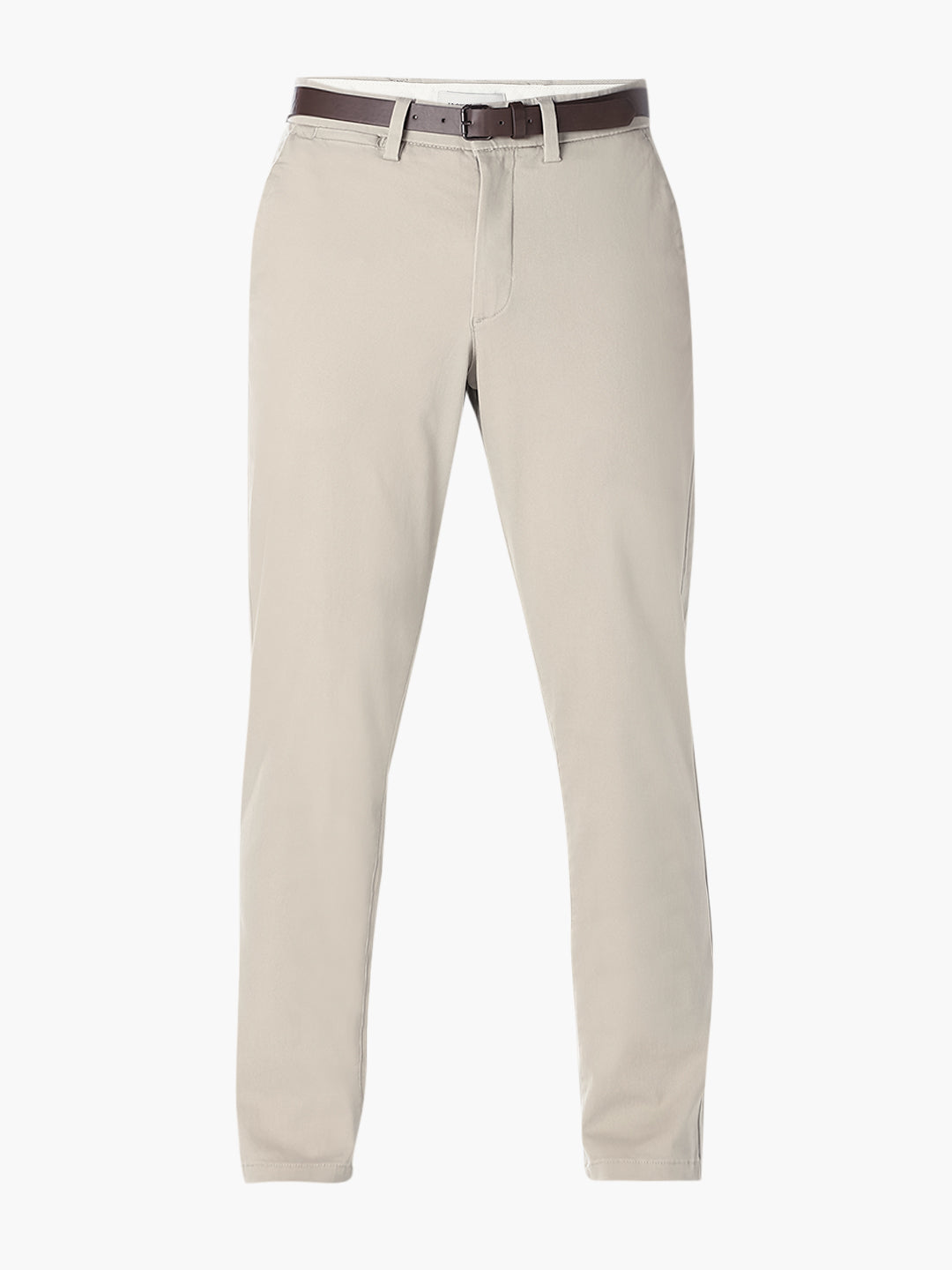 Beige Belted Regular Fit Chinos