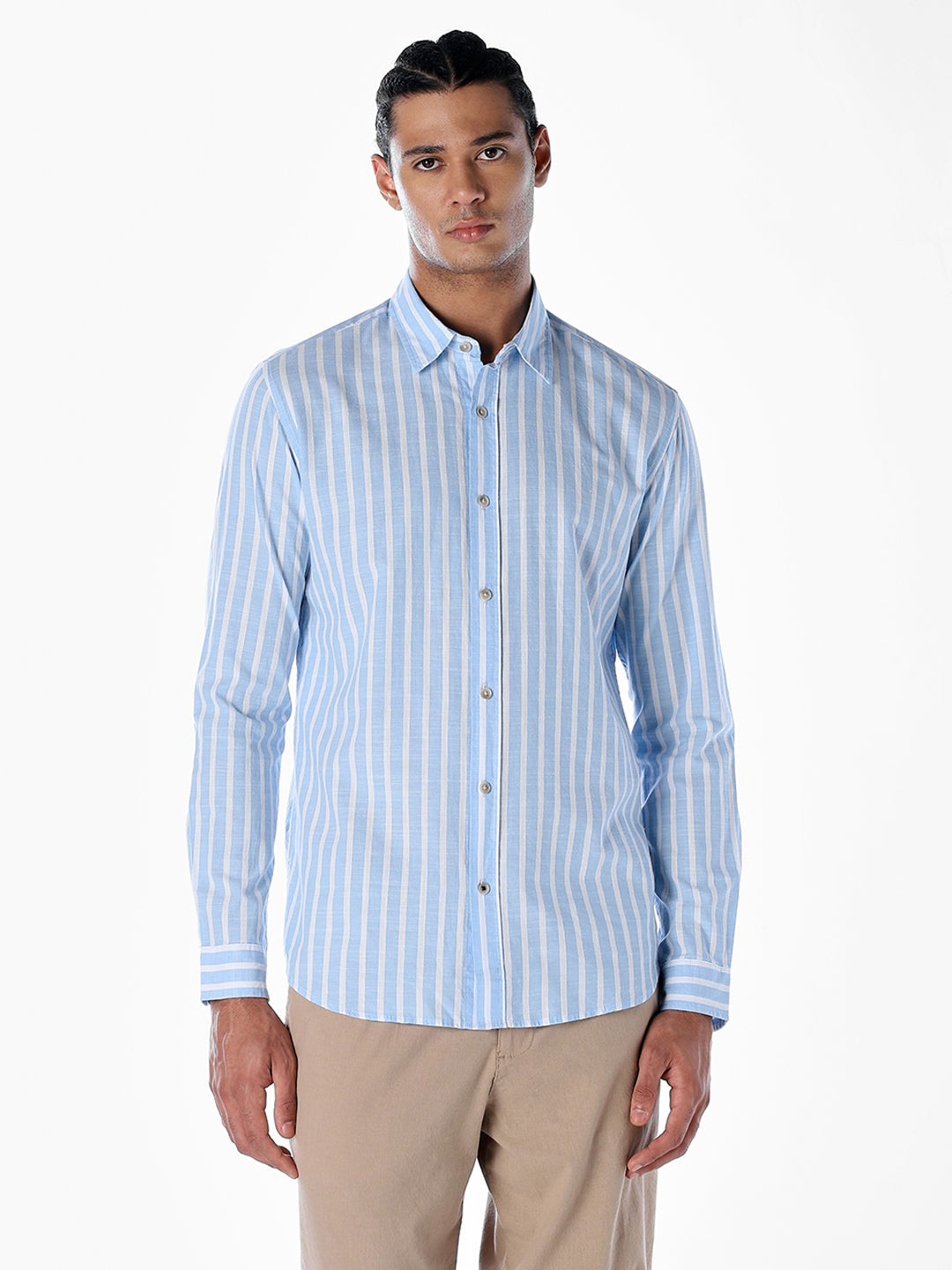 Striped Cotton Slub Shirt - Blue