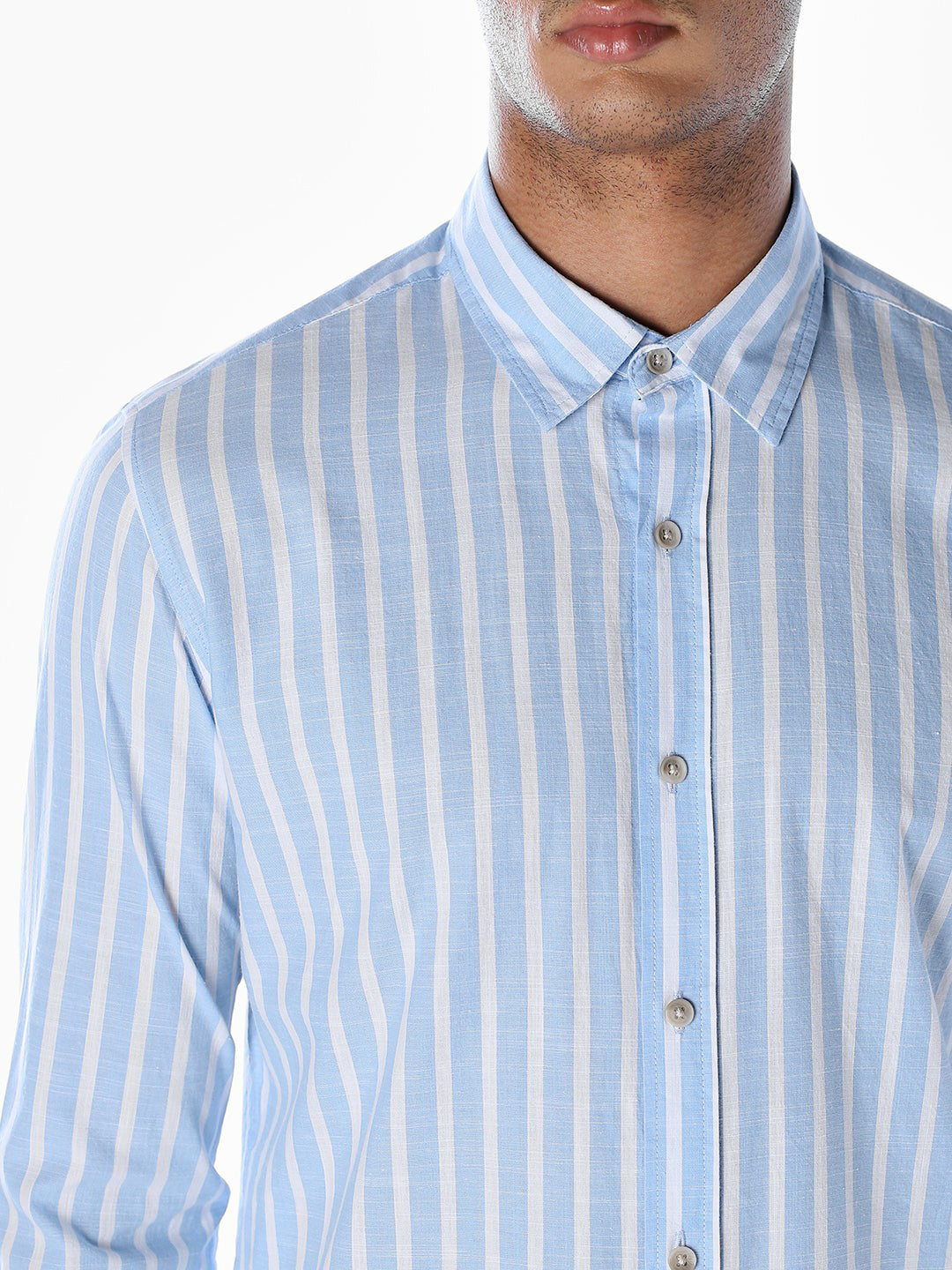 Striped Cotton Slub Shirt - Blue
