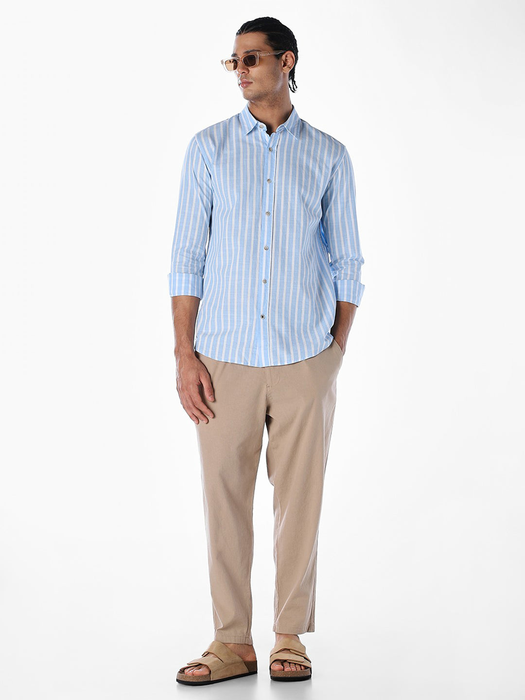 Striped Cotton Slub Shirt - Blue