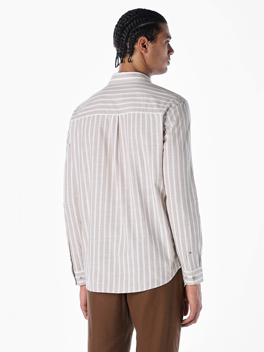 Striped Cotton Slub Shirt - Brown