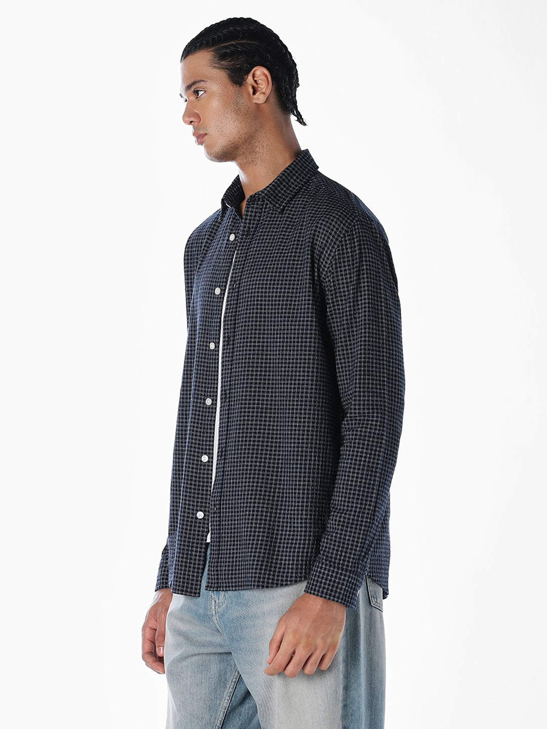 Blue Seersucker Check Shirt