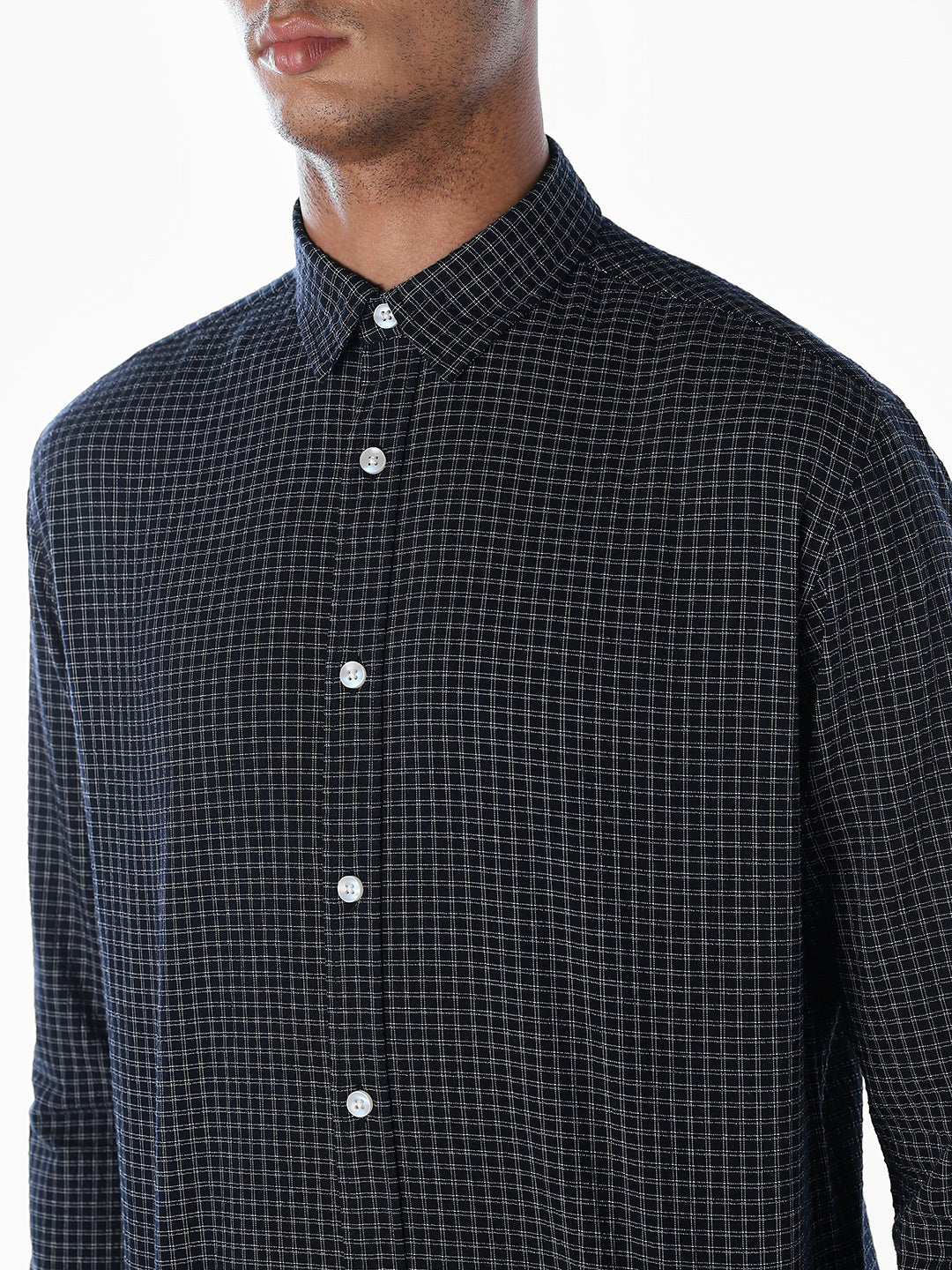 Blue Seersucker Check Shirt