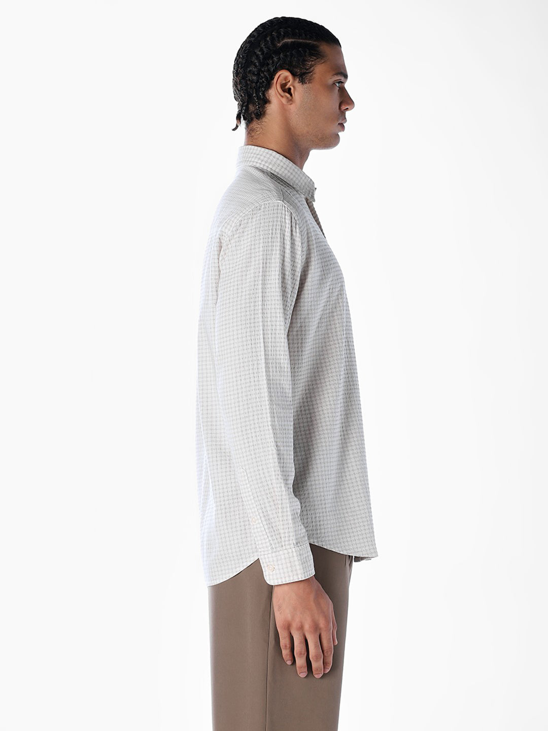 Light Brown Seersucker Check Shirt