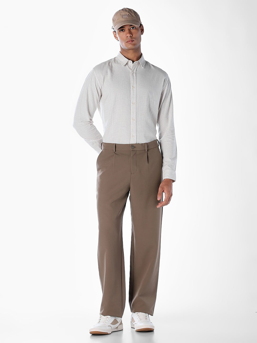 Light Brown Seersucker Check Shirt