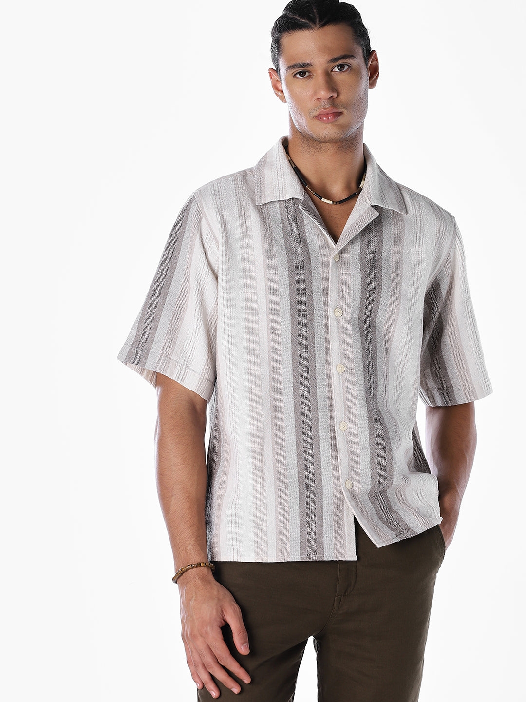 Striped Dobby Resort Collar Shirt - S