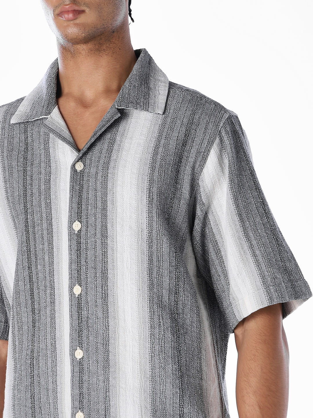 Striped Dobby Resort Collar Shirt - Black