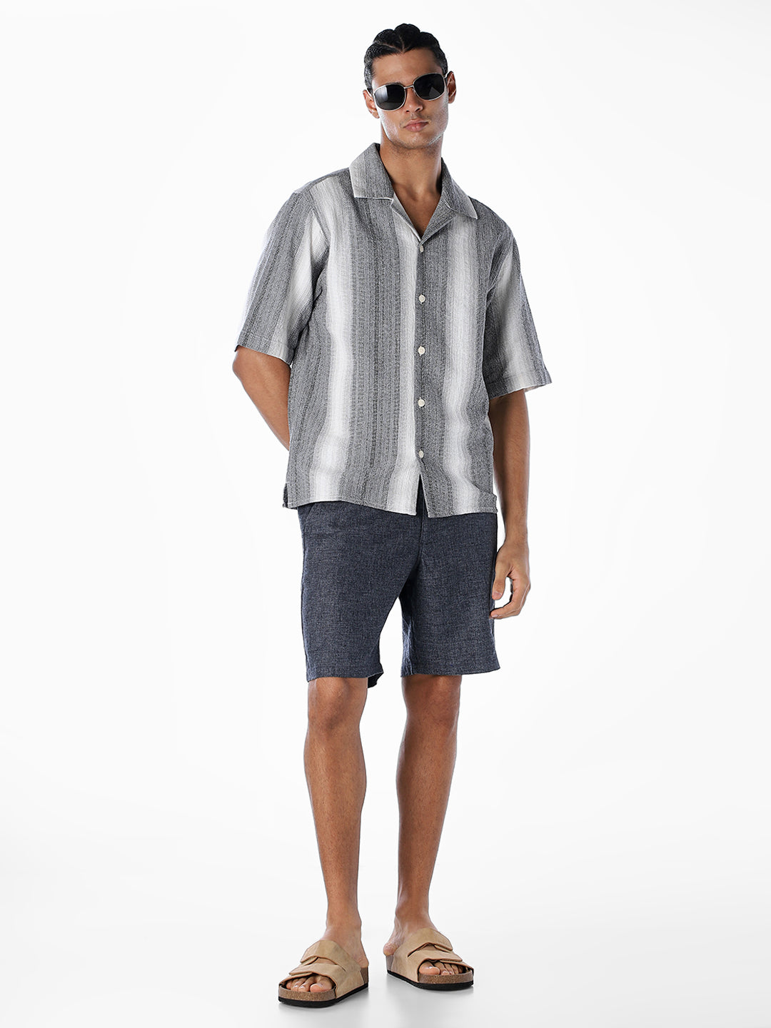 Striped Dobby Resort Collar Shirt - Black