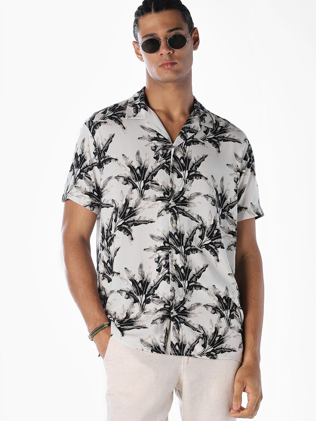 Printed Resort Collar Comfort Fit Shirt - Grey