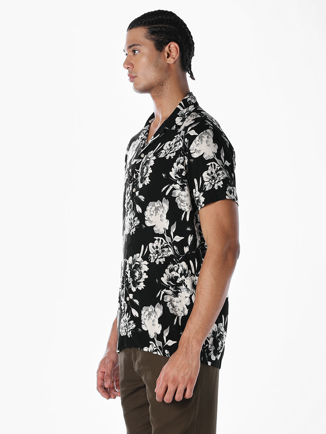 Printed Resort Collar Comfort Fit Shirt - Black