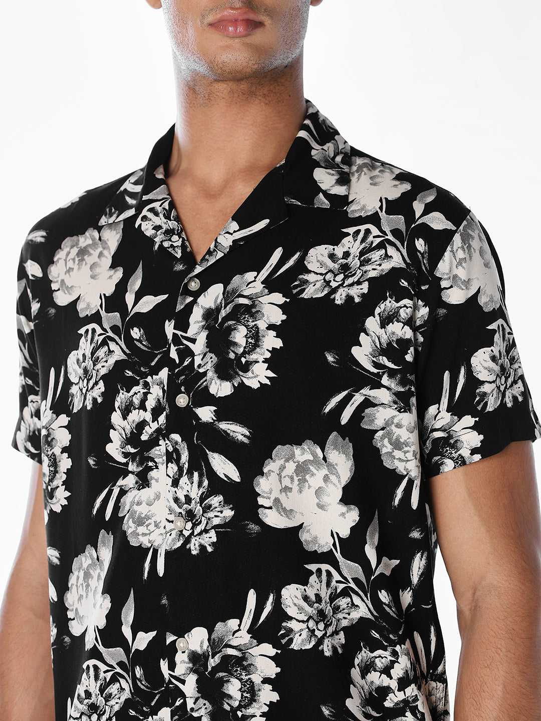 Printed Resort Collar Comfort Fit Shirt - Black