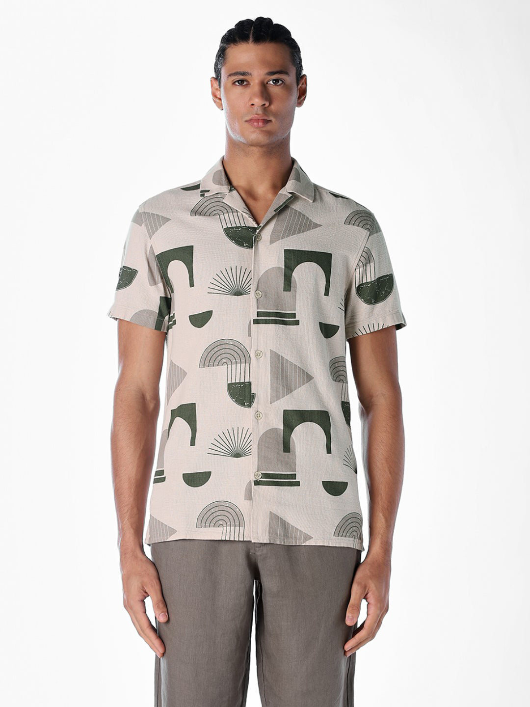 Printed Comfort Fit Shirt - Light Beige