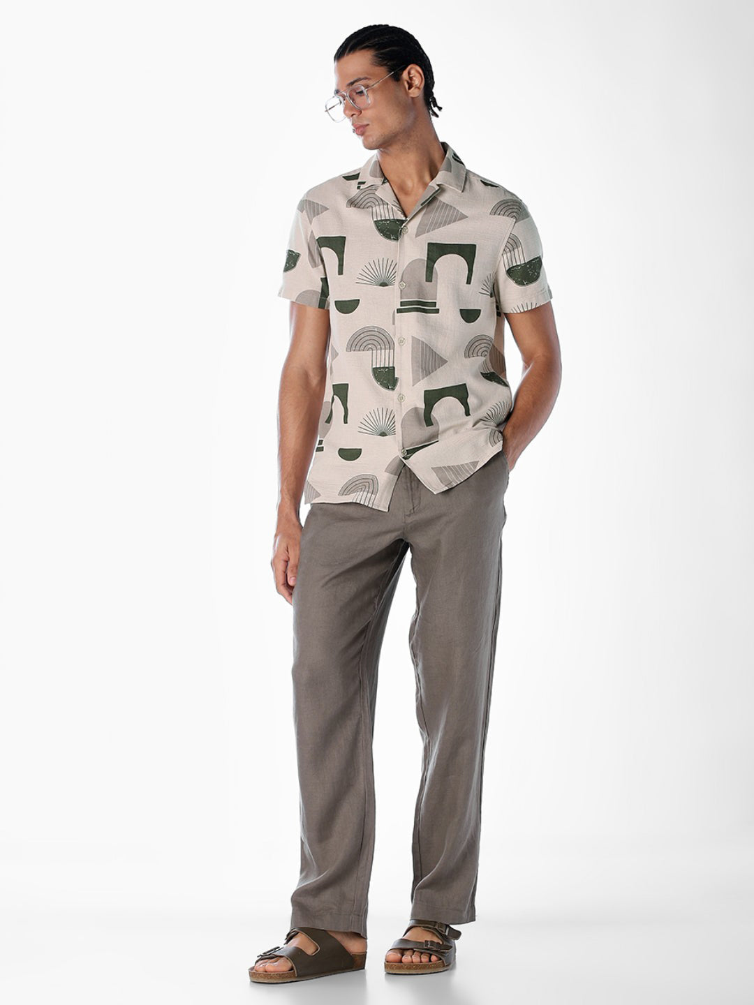 Printed Comfort Fit Shirt - Light Beige