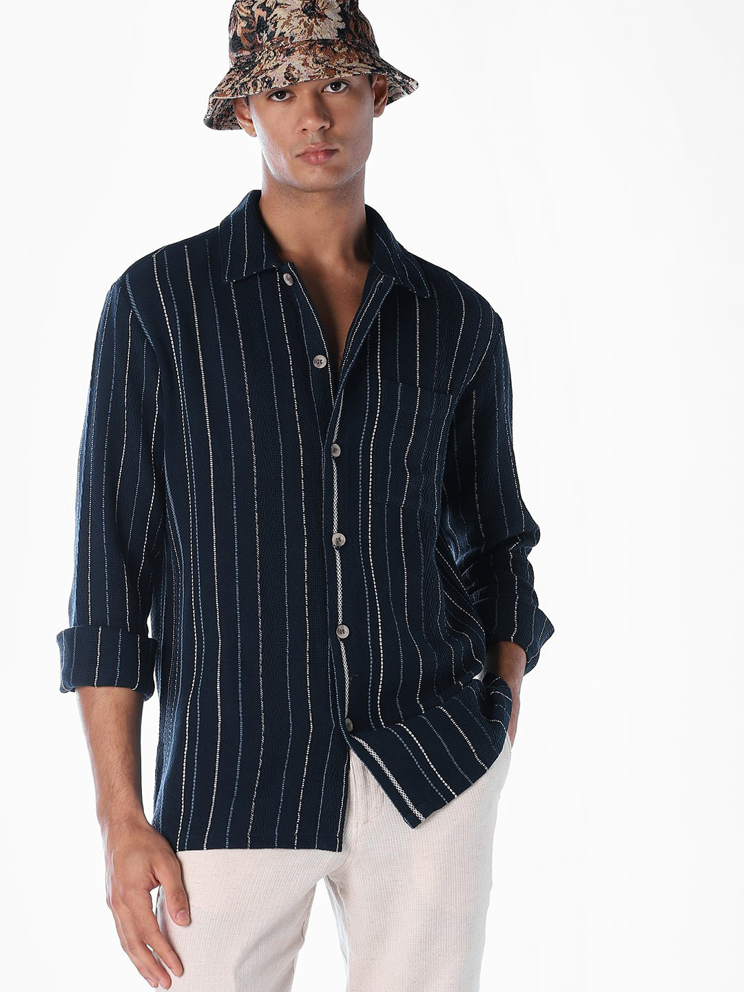 Striped Comfort Fit Shirt - Dark Blue - S