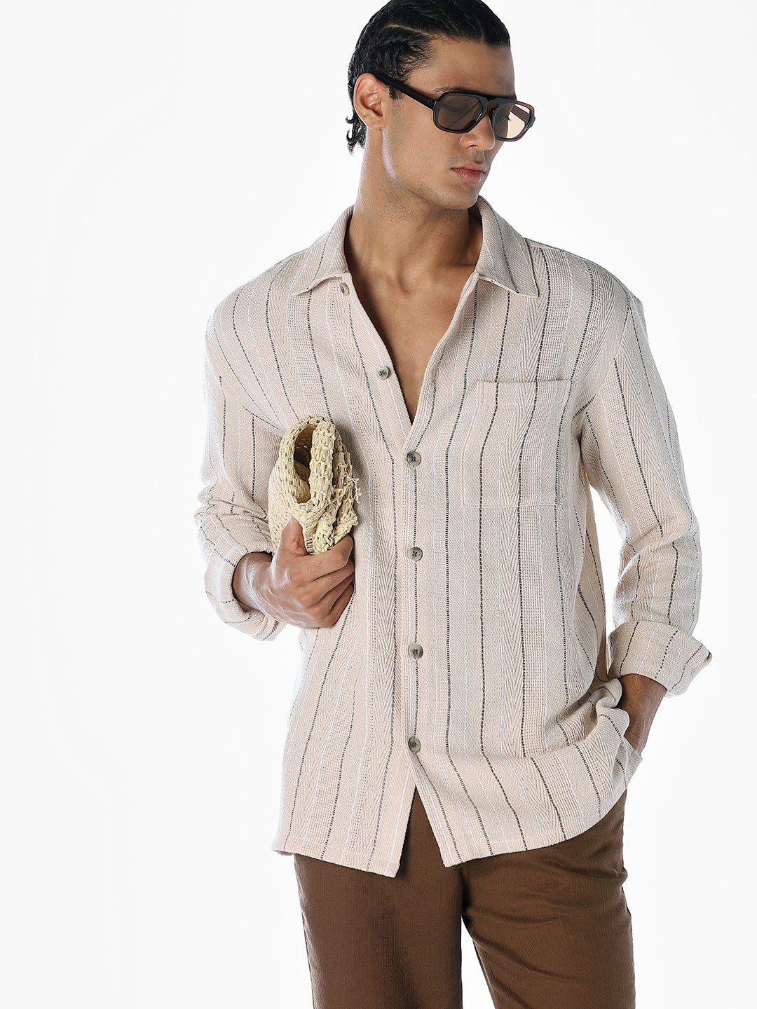 Striped Comfort Fit Shirt - Beige