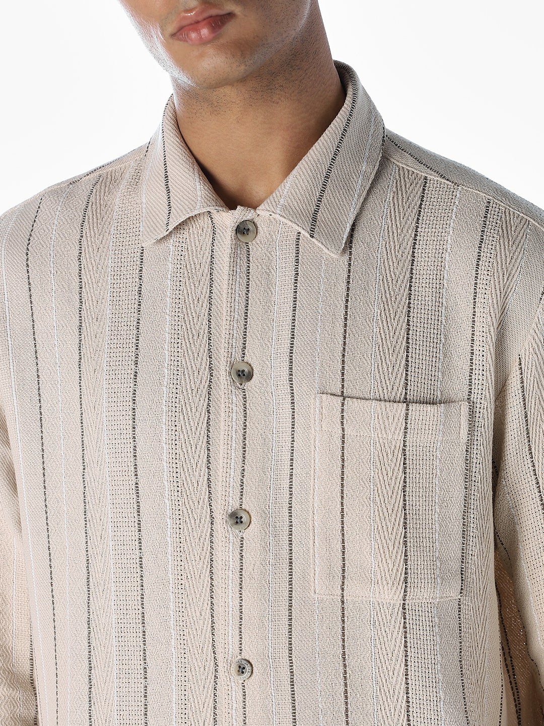 Striped Comfort Fit Shirt - Beige