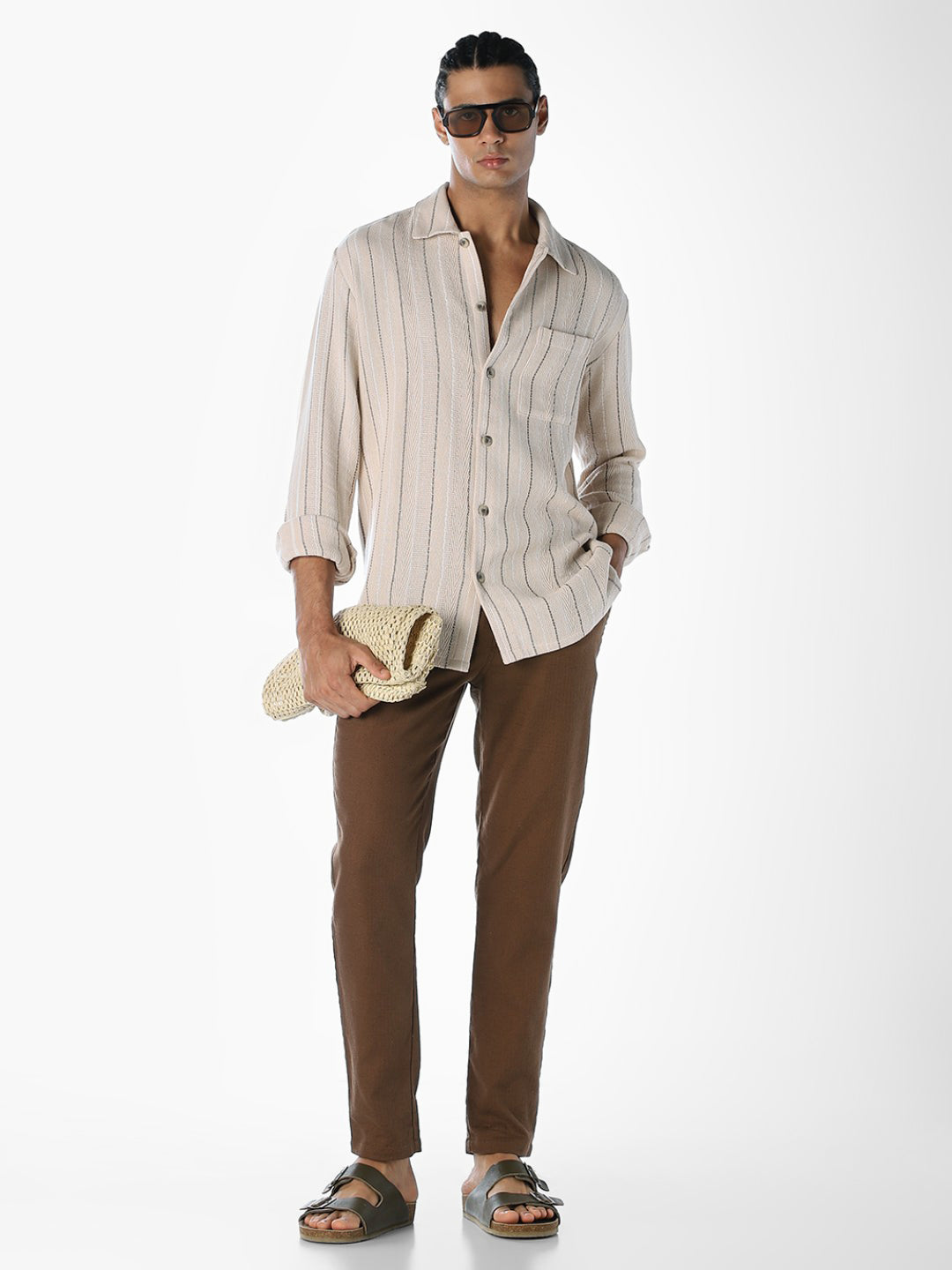 Striped Comfort Fit Shirt - Beige