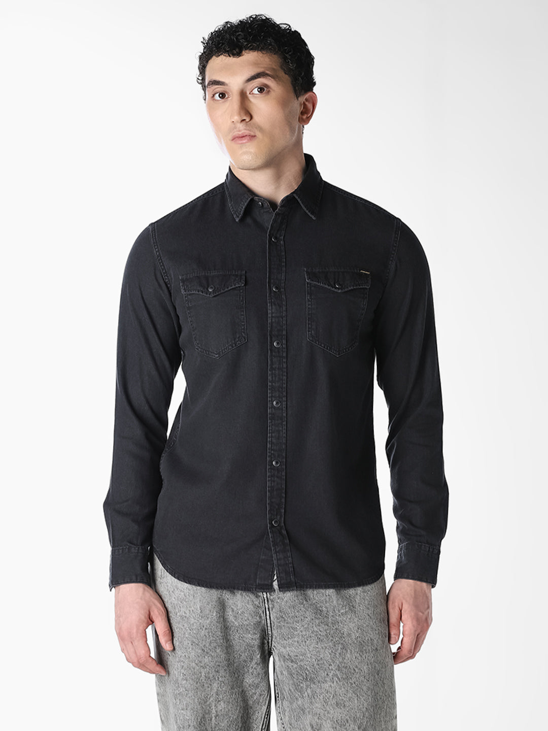 Men's Black Organic Cotton Denim Shirt - Regular Fit