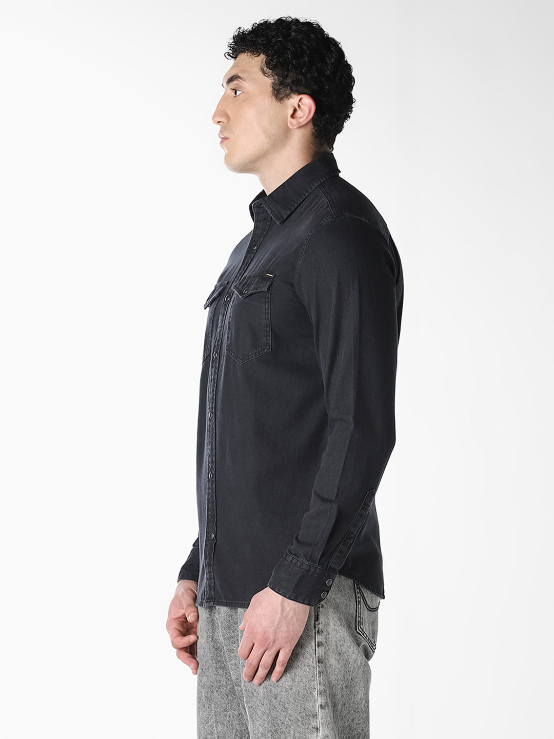Men's Black Organic Cotton Denim Shirt - Regular Fit