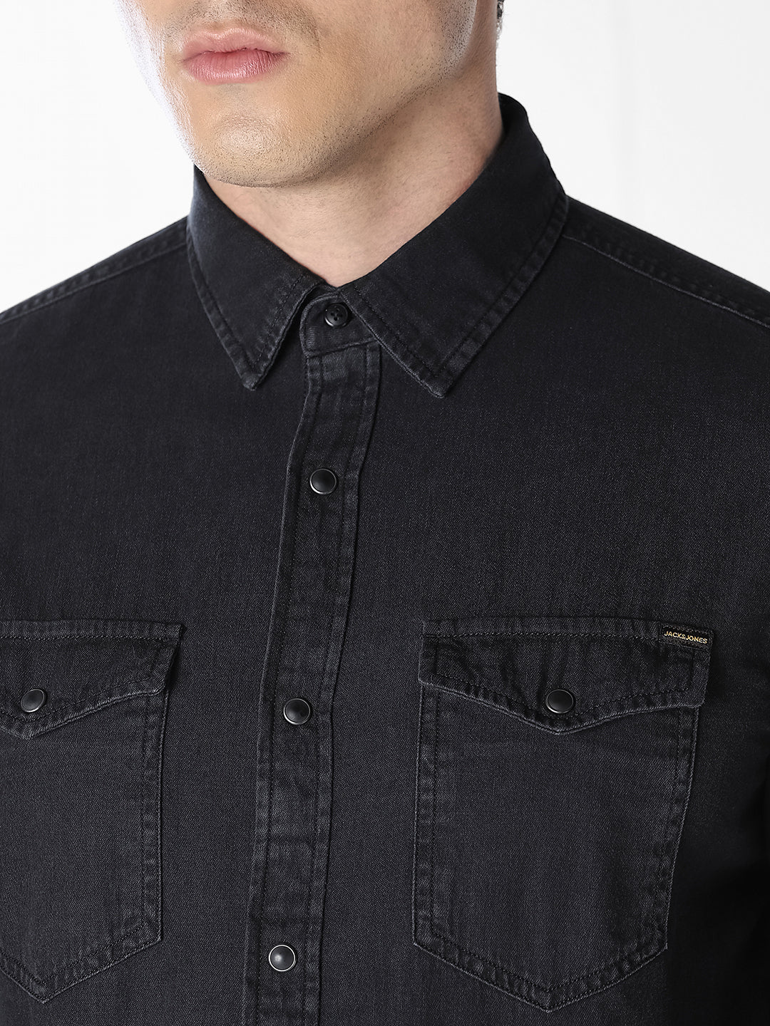 Men's Black Organic Cotton Denim Shirt - Regular Fit