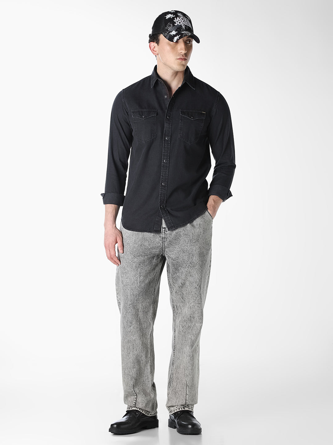 Men's Black Organic Cotton Denim Shirt - Regular Fit