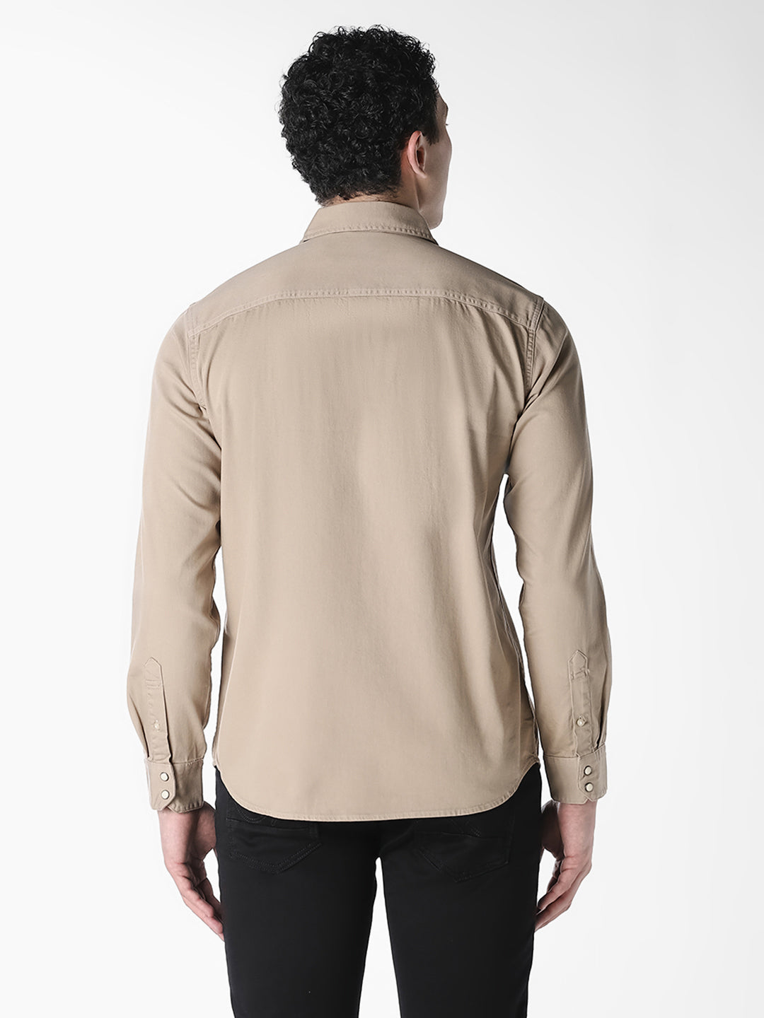 Beige Slim Fit Denim Shirt